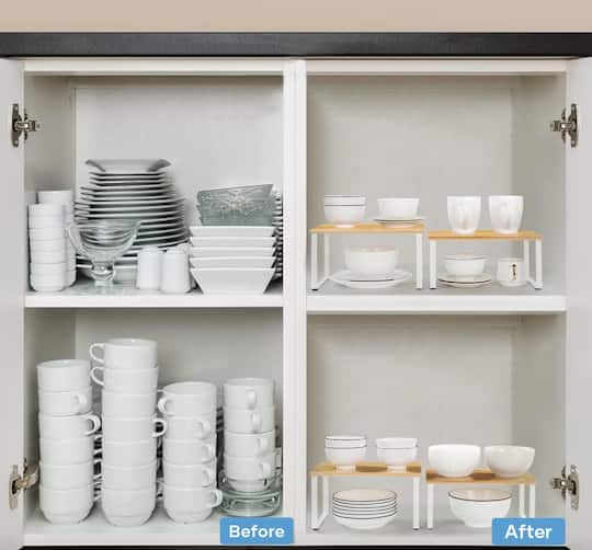 NEX™ White & Natural Bamboo Cabinet and Counter Shelf Organizer, 4ct.